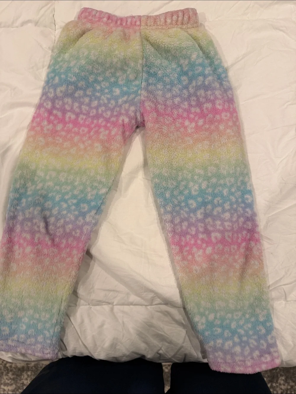 Magic Plush Light Pink Unicorn-Cat Pajama Set with Pastel Rainbow Pants